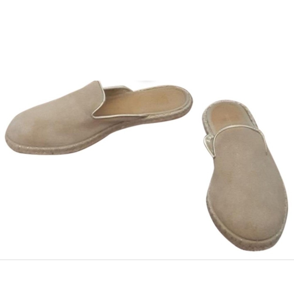 Saks Fifth Avenue Women's Tan Suede Espadrille Mules Slip On Flats Shoes‎